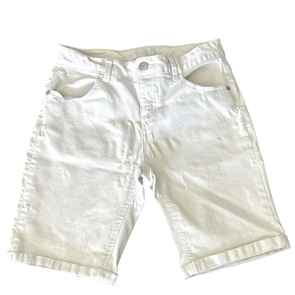 2/$15! Justice White Bermuda Jean Shorts Rolled Cuff Girls Plus Size 18